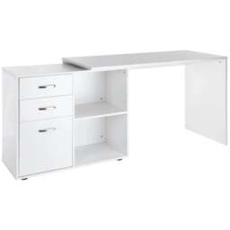 Rackhams L Shaped Computer Desk, Reversible Home Office Desk with Drawers, File Cabinet and Storage Shelves, Study Table, 117 x 83.5 x 76cm, White - thumbnail 1