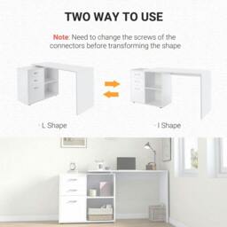 Rackhams L Shaped Computer Desk, Reversible Home Office Desk with Drawers, File Cabinet and Storage Shelves, Study Table, 117 x 83.5 x 76cm, White - thumbnail 6