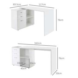 Rackhams L Shaped Computer Desk, Reversible Home Office Desk with Drawers, File Cabinet and Storage Shelves, Study Table, 117 x 83.5 x 76cm, White - thumbnail 3