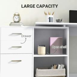 Rackhams L Shaped Computer Desk, Reversible Home Office Desk with Drawers, File Cabinet and Storage Shelves, Study Table, 117 x 83.5 x 76cm, White - thumbnail 4