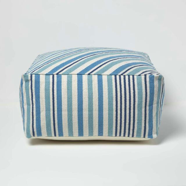 Rackhams Blue and White Stripe Bean Filled Pouffe - 60 x 60 x 30 cm - image 1