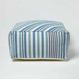 Rackhams Blue and White Stripe Bean Filled Pouffe - 60 x 60 x 30 cm