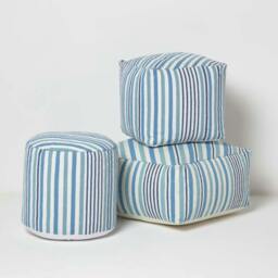 Rackhams Blue and White Stripe Bean Filled Pouffe - 60 x 60 x 30 cm - thumbnail 6