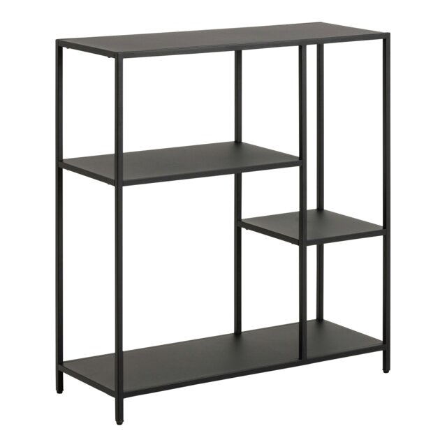 Rackhams Newcastle Asymmetrical Bookcase with 3 Shelves in Matt Black - 1 - Black and Natural - Metal - image 1