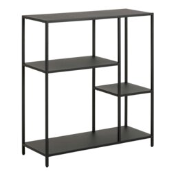 Rackhams Newcastle Asymmetrical Bookcase with 3 Shelves in Matt Black - 1 - Black and Natural - Metal