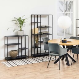 Rackhams Newcastle Asymmetrical Bookcase with 3 Shelves in Matt Black - 1 - Black and Natural - Metal - thumbnail 4
