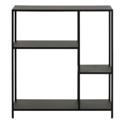 Rackhams Newcastle Asymmetrical Bookcase with 3 Shelves in Matt Black - 1 - Black and Natural - Metal - thumbnail 2