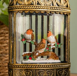 Rackhams 24cm Dual Powered Light up Christmas Robin Scene Water Spinner with Warm White LEDs - thumbnail 5