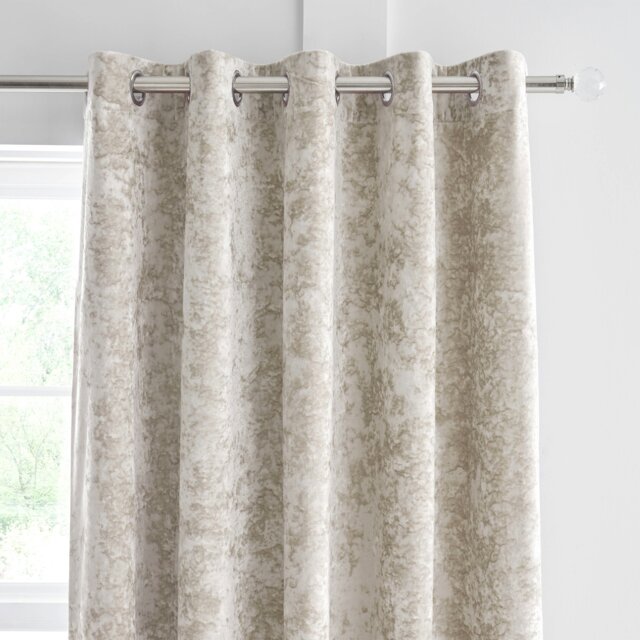 Rackhams Crushed Velvet Lined Eyelet Curtains - 66x72 Inch - Natural - image 1