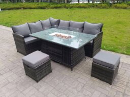 Rackhams High Back Corner Rattan Garden Furniture Sofa Gas Fire Pit Gas Heater Dining Table Sets 8 Seater 2 Small Footstools - thumbnail 1