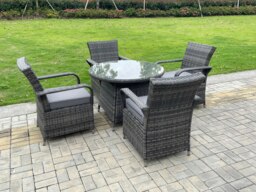 Rackhams 4 Seater Rattan Garden Furniture Dining Set with Round Clear Glass Table & 4 Wicker Chairs - thumbnail 4