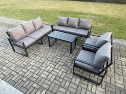 Rackhams Aluminium 5 Pieces Garden Furniture Set with Cushions 8 Seater Outdoor Patio Lounge Sofa Set with 2 Armchairs Dark Grey - thumbnail 2