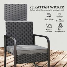 Rackhams Rattan Bistro Set, 3 Piece Garden Furniture Set Cushions, Black - thumbnail 5