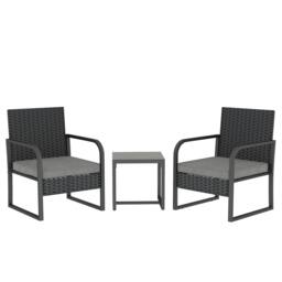 Rackhams Rattan Bistro Set, 3 Piece Garden Furniture Set Cushions, Black - thumbnail 2