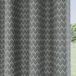 "Rackhams Grey Geometric Leaf Pattern Room Darkening Thermal Energy Saving Pair of Curtains with Eyelet Header For Living Room & Bedrooms - 46"" (117cm) Width x 54"" (137cm) Drop" - thumbnail 3