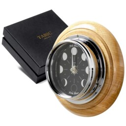 Rackhams Handmade Prestige Moon Phase Clock in Chrome on an English Light Oak Wall Mount - thumbnail 2