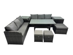 Rackhams 9 Seat Outdoor Wicker PE Rattan Garden Furniture Set Dining Table Sofa Set with 2 Side Tables 3 Stools Dark Grey Mixed - thumbnail 1