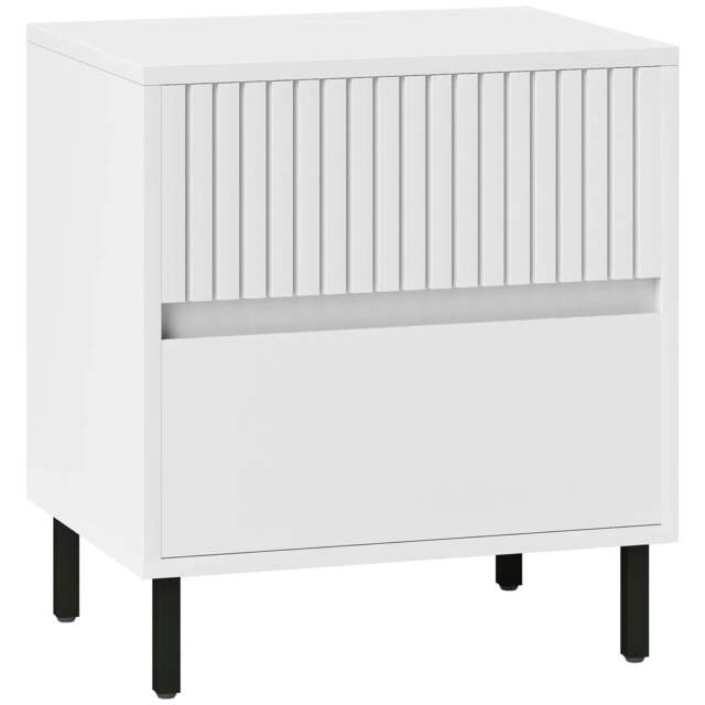 Rackhams Simple Line Indented Two-Drawer Bedside Table - White