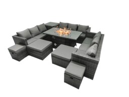 Rackhams 13 Seater Rattan Garden Furniture Set with Fire Pit Dining Table, 3 Sofas, 4 Footstools & 1 Side Table - Dark Grey - thumbnail 3