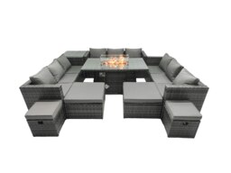 Rackhams 13 Seater Rattan Garden Furniture Set with Fire Pit Dining Table, 3 Sofas, 4 Footstools & 1 Side Table - Dark Grey - thumbnail 2
