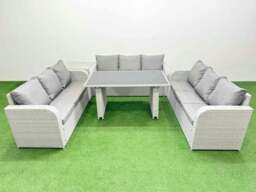 Rackhams Patio Garden Furniture Sets with Black Glass Top Dining Table 3 Seater Sofa Side Table Light Grey - thumbnail 1