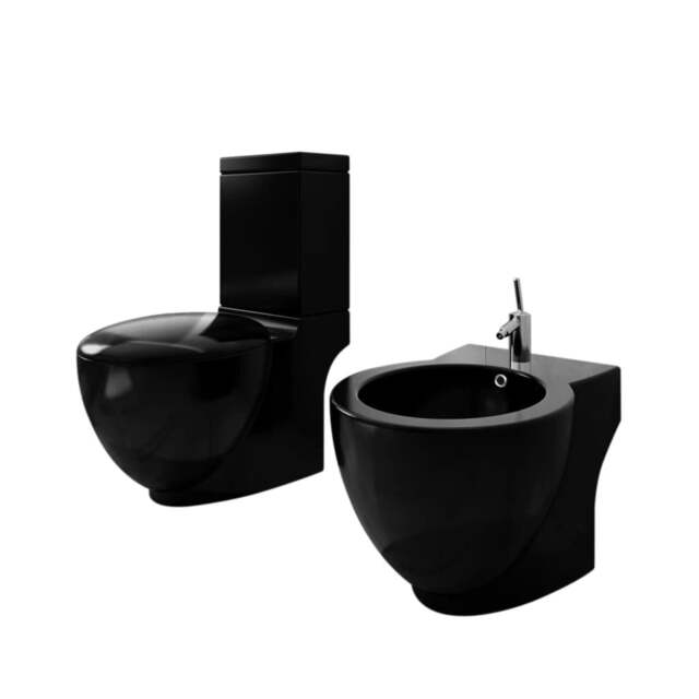 Rackhams Stand Toilet & Bidet Set Black Ceramic