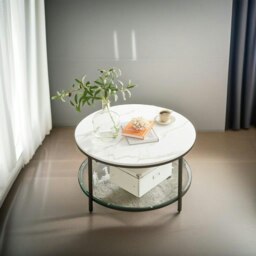 Rackhams White and Black Marble Coffee Table with Glass Storage Shelf - thumbnail 4