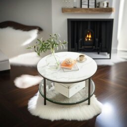 Rackhams White and Black Marble Coffee Table with Glass Storage Shelf - thumbnail 3