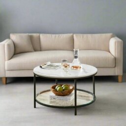 Rackhams White and Black Marble Coffee Table with Glass Storage Shelf - thumbnail 2
