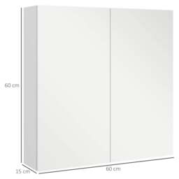 Rackhams Bathroom Mirror Cabinet, Wall Mounted Bathroom Storage Cupboard with Adjustable Shelf, 60W x 15D x 60Hcm, High Gloss White - thumbnail 3