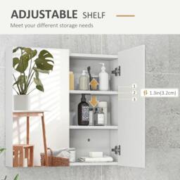 Rackhams Bathroom Mirror Cabinet, Wall Mounted Bathroom Storage Cupboard with Adjustable Shelf, 60W x 15D x 60Hcm, High Gloss White - thumbnail 5