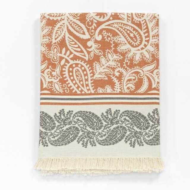 Rackhams Dolce Paisley Cotton Throw Blanket - Burnt Orange and Smoke on Natural - image 1