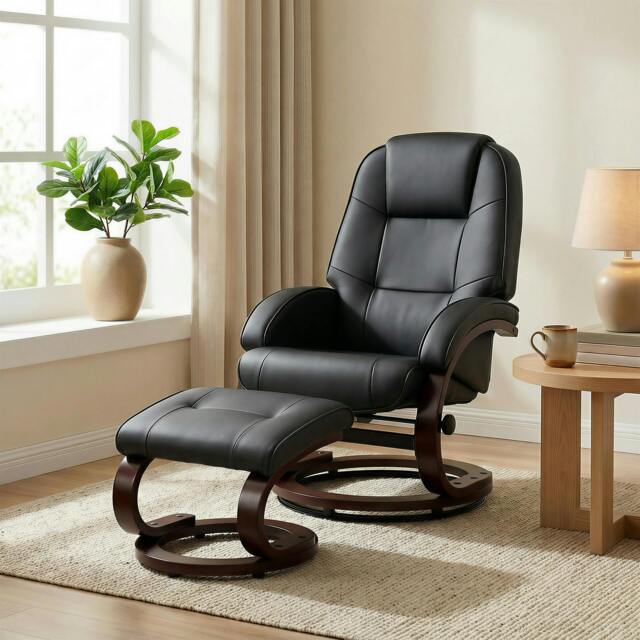 Rackhams Recliner Chair with Footstool, Swivel Recliner Armchair - Yes - Black - image 1