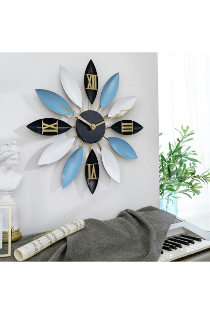 Rackhams 55cm Dia Tri-colour Roman Numeral Flower Shape Decorative Wall Clock - Multi - image 1
