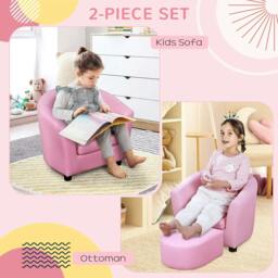 Rackhams Kids Toddler Sofa Children's Armchair Footstool with Thick Padding, Anti-skid Foot Pads, 30 x 28 x 21cm, Pink - thumbnail 3