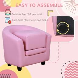 Rackhams Kids Toddler Sofa Children's Armchair Footstool with Thick Padding, Anti-skid Foot Pads, 30 x 28 x 21cm, Pink - thumbnail 6