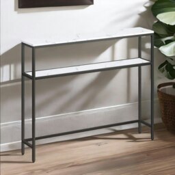 Rackhams Industrial Slim Console Table With 2 Shelves Marble Effect White - thumbnail 4