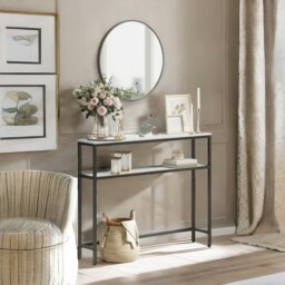 Rackhams Industrial Slim Console Table With 2 Shelves Marble Effect White - thumbnail 5