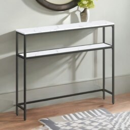 Rackhams Industrial Slim Console Table With 2 Shelves Marble Effect White - thumbnail 3