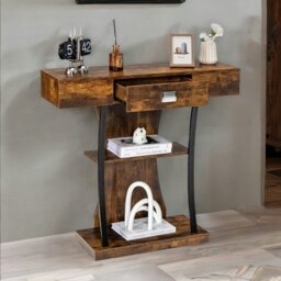 Rackhams Industrial T Shaped Narrow Console Table With Drawer