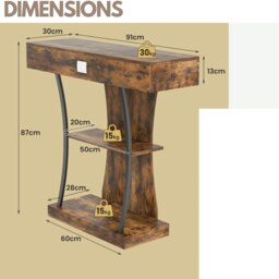 Rackhams Industrial T Shaped Narrow Console Table With Drawer - thumbnail 4