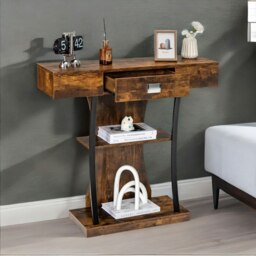 Rackhams Industrial T Shaped Narrow Console Table With Drawer - thumbnail 2