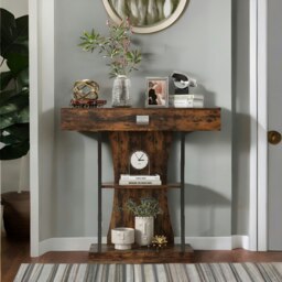 Rackhams Industrial T Shaped Narrow Console Table With Drawer - thumbnail 3
