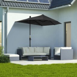 Rackhams 2m Half Parasol Market Umbrella Garden Balcony Parasol with Crank Handle, Cross Base, Double-Sided Canopy, Dark Grey - Black - 190cm x 200cm x 240cm