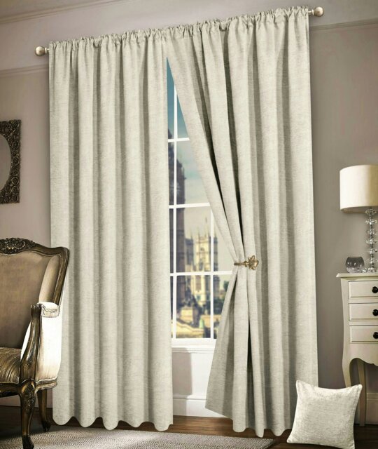 Rackhams Luxury Plain Chenille Eyelet Curtains - 117cm x 137cm - Cream