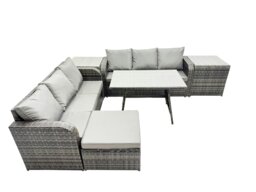Rackhams Garden Rattan Outdoor Furniture Set 7 Seater with 3 Seater Sofa Big Stool 2 Side Table Dark Grey - thumbnail 2