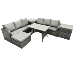Rackhams Garden Rattan Outdoor Furniture Set 7 Seater with 3 Seater Sofa Big Stool 2 Side Table Dark Grey - thumbnail 1
