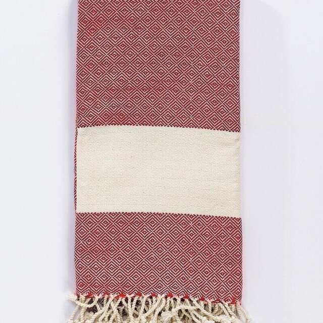 Rackhams Thalia Soft Cotton Hammam Throw - Red on Natural - image 1