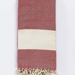 Rackhams Thalia Soft Cotton Hammam Throw - Red on Natural - thumbnail 1