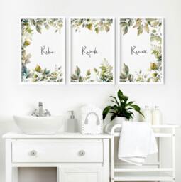 Rackhams Bathroom Art Wall - Set of 3 wall art prints - 20 x 30 in / 50 x 76 cm - Matte Museum Quality Art Paper 290 gsm - Oak Frame - thumbnail 4